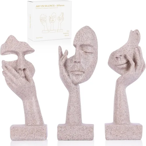 Vista 13 de Juego de 3 estatuas grandes de Thinker - Figuras abstractas de arte negro para sala de estar, dormitorio, estantes, escritorio de oficina