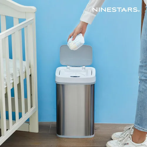 Vista 5 de Ninestars NPT-15-1WH Bote de basura automático con sensor de movimiento sin contacto con tapa, 4 galones/15 L, blanco, plástico