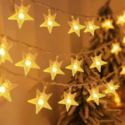 Guirnalda de luces de estrellas que funcionan con pilas, 10 pies, 20 luces LED de hadas, luces de Navidad alimentadas por pilas para interiores y