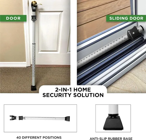 Vista 3 de Guard Dog Security Puerta Jammer 2 en 1 Perilla de puerta ajustable Jammer y barra de seguridad para puerta de patio corrediza – 40 ajustes Blanco