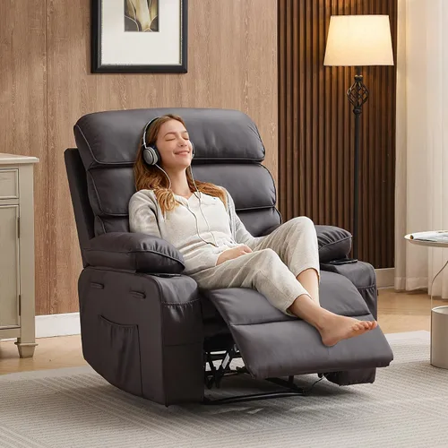 Vista 10 de Garvee Silla reclinable giratoria de 360° con bolsillos laterales, tela de Verde- lino