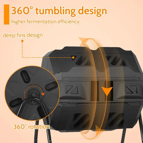 Vista 5 de Contenedor de compost, 43 galones de compostaje de cocina, contenedores de compostaje giratorios, puertas correderas de doble cámara para patio