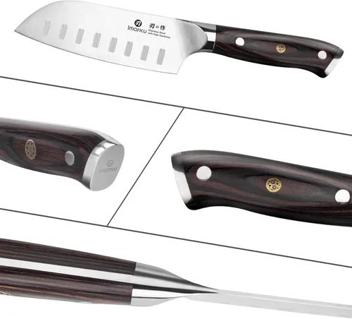 Vista 7 de imarku Santoku Cuchillo de chef de 5 pulgadas, cuchillo asiático ultra afilado, cuchillo de chef japonés, acero inoxidable japonés SUS440A, mango