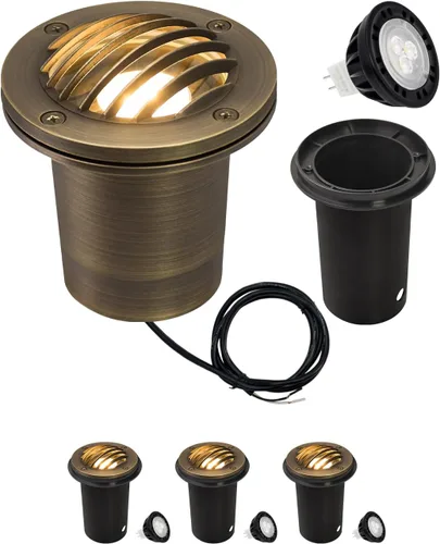 Vista 16 de MALORY Luces de Paisaje de Bajo Voltaje, (4.6''A) Cubierta Superior de Latón 12V Luces Empotradas en el Suelo para Exteriores, Iluminación LED