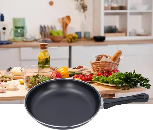 Vista 4 de Sartén antiadherente de acero inoxidable de 7.9 pulgadas, sartén profesional redonda negra con mango cómodo, sartén reutilizable para crepes