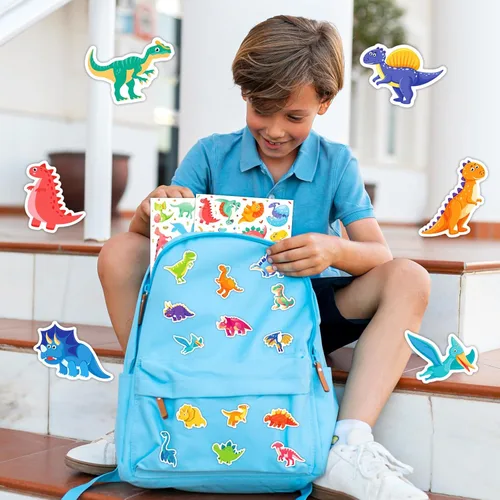 Vista 6 de Paquete de 480 calcomanías de dinosaurio para botellas de agua para niños y adultos, vinilo impermeable, lindas calcomanías de dinosaurio