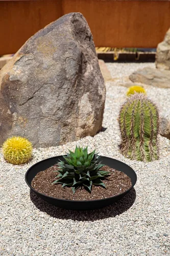 Vista 4 de Veradek Mason Series Lane Bowl Planter para mesas de interior o exterior/jardines hecho de compuesto de plástico y piedra con agujeros