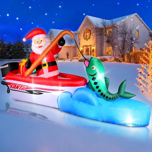 Vista 12 de FunFanso Papá Noel inflable de Navidad de 10 pies con linterna y guantes verdes, decoraciones de Navidad para exteriores, luces LED integradas