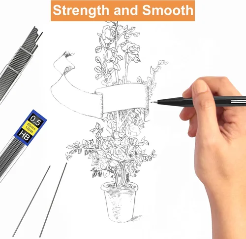 Vista 4 de Morepack Recambio de mina de 0.5 mm, 840 piezas de recambios de mina 0.5 mm para lápiz mecánico, 0.5 mm HB, recambios de lápiz mecánico resistentes