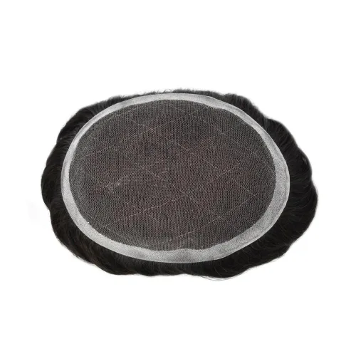 Vista 6 de Sistema de reemplazo de cabello de encaje para hombres, piezas de cabello, tupé para hombres, sistemas de cabello humano real, protesis capilar