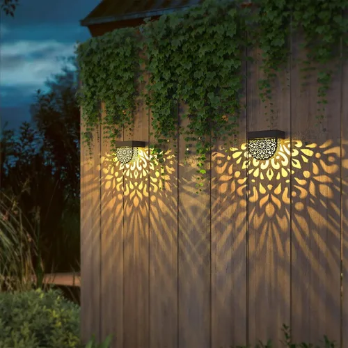 Vista 3 de Luces solares para valla, paquete de 6 luces solares para terraza, exteriores, impermeables, LED, alimentadas por energía solar, luces de pared