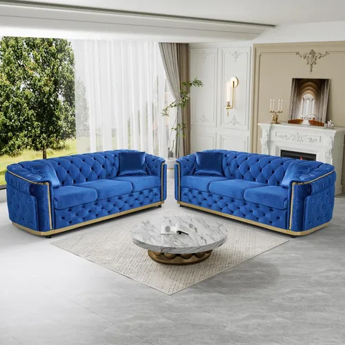 Vista 8 de Sofá Chesterfield de terciopelo de 62.5 pulgadas con respaldo copetudo y detalles dorados, beige Blanco