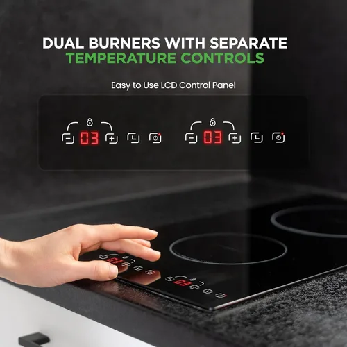 Vista 3 de NutriChef Placa de inducción con 2 quemadores, estufa eléctrica, temperatura ajustable, sensores táctiles digitales, resistente a las manchas/fácil