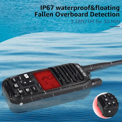Vista 4 de Retevis Radio marina de mano RM21, IP67 impermeable flotante de dos vías, micrófono con cancelación de ruido, 1800 mAh, pantalla LCD retroiluminada