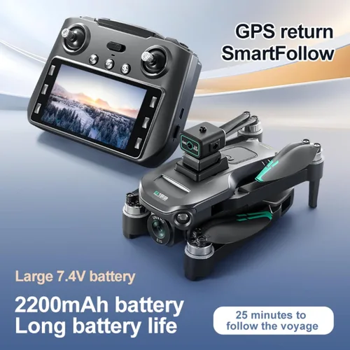 Vista 5 de Drone GPS RC con pantalla encendida, cámara EIS 4K, retorno de un clic, función de seguimiento, ajuste de velocidad, luces LED, transmisión