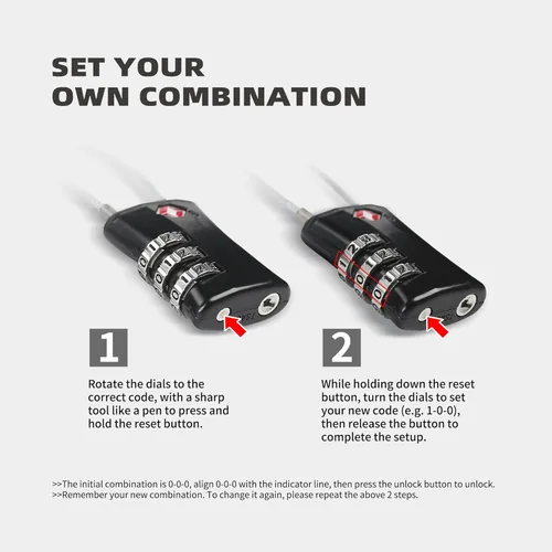 Vista 5 de TSA Locks for Luggage, Small Combination Padlock with Cable, Luggage Locks TSA Approved for International Travel Essentials, Suitcase, Backpack