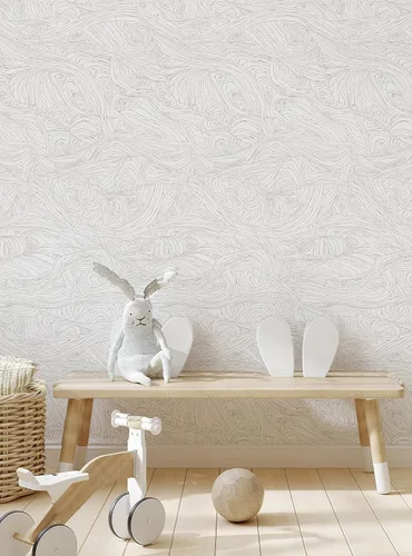 Vista 3 de Papel tapiz autoadhesivo de ondas de grano de madera (una sola hoja, 2 x 9 pies, gris)
