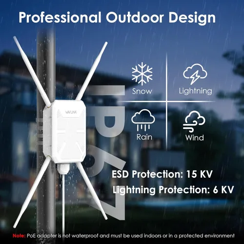 Vista 4 de WAVLINK AC1200 Extensor WiFi para exteriores, punto de acceso inalámbrico, extensor Wi-Fi de doble banda de largo alcance 2025, antenas Omni 4x7dBi