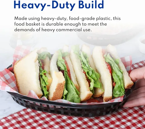Vista 5 de New Star Foodservice Cestas de comida rápida, 9 1/4 x 6 pulgadas, ovaladas, juego de 12, color negro