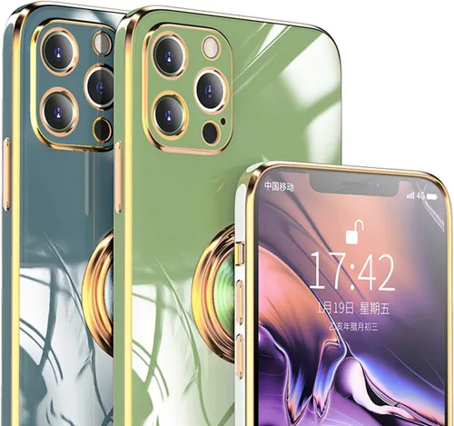 Vista 7 de aowner Funda compatible con iPhone 12 y iPhone 12 Pro, funda de soporte de anillo chapado en oro rosa, borde de rotación de 360 grados para mujeres