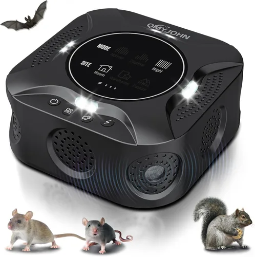 Indoor Ultrasonic Pest Repeller Plug-in,with a Display Screen & LED Strobe Light,Effectively Repels Mice,Squirrels,roaches & Other Rodents Up to