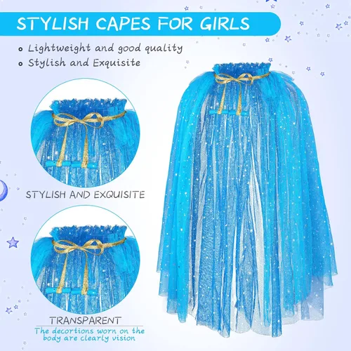 Vista 3 de JaGely 6 capas de princesa para niñas, accesorios de disfraz de princesa, capa de tul para niñas, cosplay, fiesta de cumpleaños