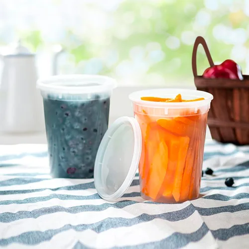 Vista 6 de Supreme Deli Contenedores de almacenamiento de plástico con tapas de 8 onzas y 16 onzas [24 juegos de cada uno – 48 juegos combinados] Recipientes