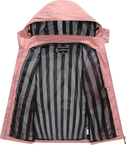 Vista 3 de OTU Chaqueta impermeable para mujer, ligera, impermeable con capucha para senderismo, viajes al exterior.