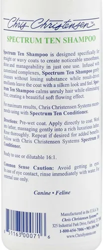 Vista 3 de Chris Christensen Spectrum Ten Champú para perros, acicalar como un profesional, limpieza suave, brillo magnífico, fabricado en EE. UU., 16.0 fl oz