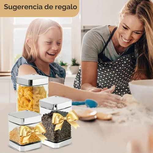 Vista 7 de Tarros de almacenamiento de vidrio, recipientes grandes de vidrio de cocina con tapas herméticas, para café, pasta, azúcar, té, aperitivos, nueces