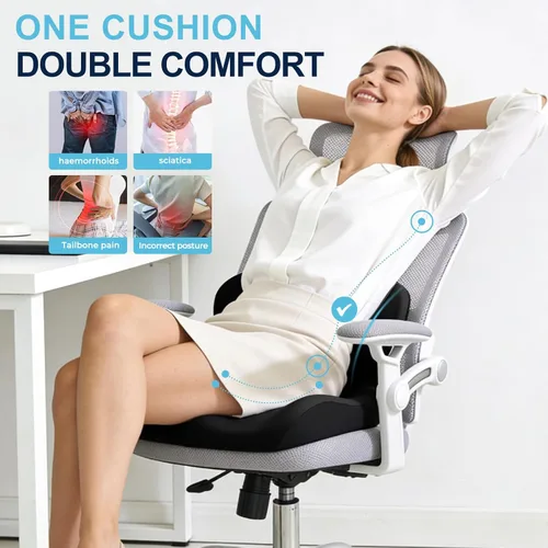Vista 3 de Cojín de asiento para silla de oficina y automóvil, cojines ergonómicos en forma de L, cojín de espuma viscoelástica, almohada de apoyo lumbar