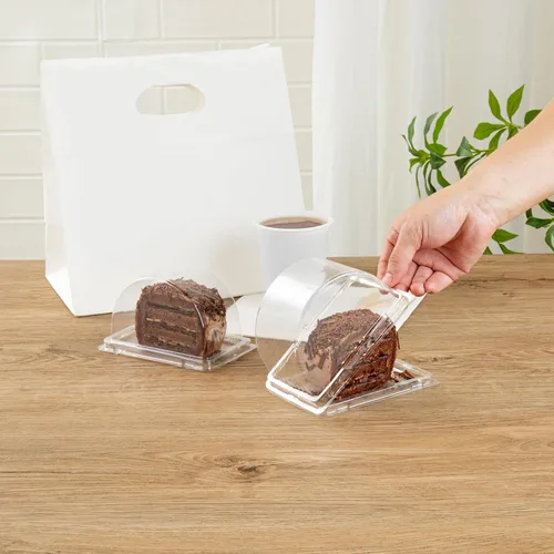 Vista 5 de Restaurantware - Cajas de pastel de 13 onzas, 100 contenedores desechables de rollo suizo para tartas - con tapas, semicírculos, recipientes