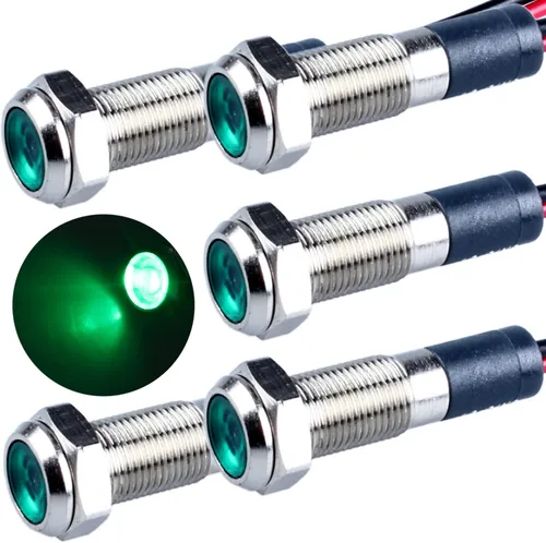 Vista 14 de 5 piezas 6mm 110V-220VAC Luz indicadora LED metálica Montaje de orificio 1/4" 20mA Ahorro de energía Señal impermeable IP67 con cable