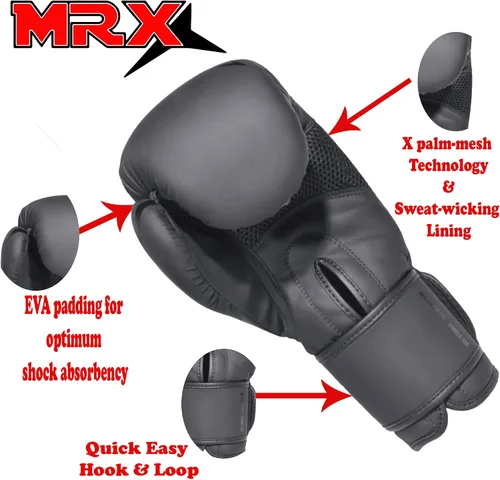 Vista 2 de MRX Guantes de boxeo para entrenamiento de combate, entrenamiento de combate, entrenamiento de combate, entrenamiento de sparring grappling Negro
