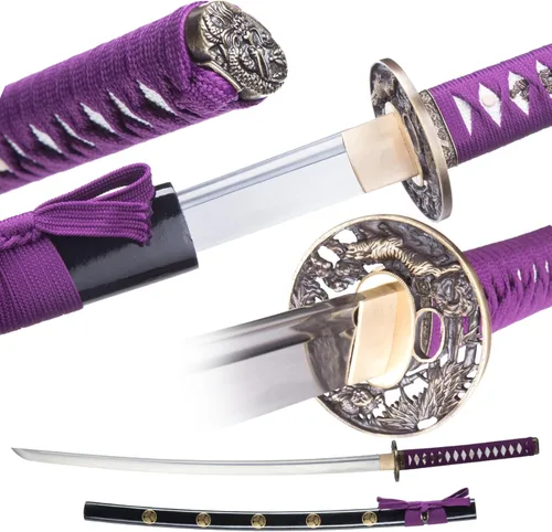 Vista 8 de Katana Sword, Handmade Samurai Sword 9260 Spring Steel - Plum Blossom Design, Full Tang & Clay Tempered - Ideal for Training, Practice, Collection &