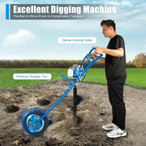 Vista 3 de Excavadora de agujeros para postes de 63 CC, taladro de tierra a gas de 2 tiempos, excavadora manual de gasolina de 3 HP, potencia de taladro