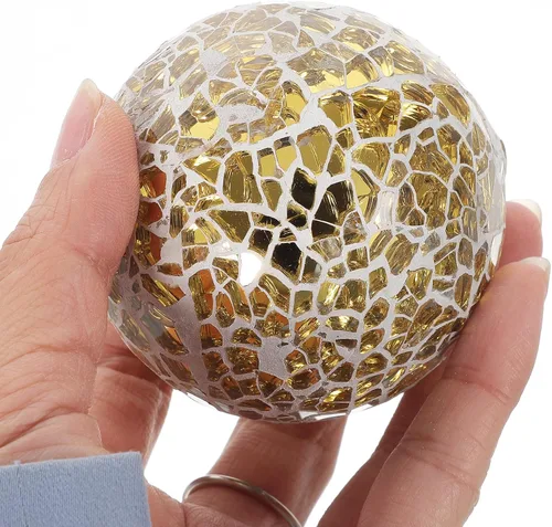 Vista 6 de SEWACC 4 bolas de esfera de mosaico redondas de mosaico de vidrio, orbes decorativas, espejo de vidrio sólido para tazones, jarrones, mesa