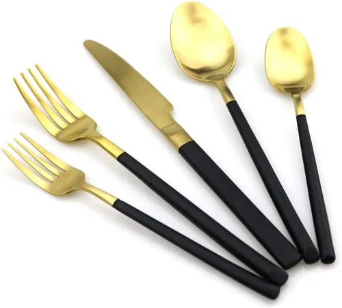 Vista 2 de JASHII Juego de cubiertos mate de 20 piezas de acero inoxidable 304 para el hogar, juego de vajilla de cocina con cuchillo/tenedor/cuchara servicio