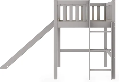 Vista 5 de Harper & Bright Designs Cama alta individual con tobogán, cama alta individual con escalera y barandilla de alta seguridad, marco de cama baja