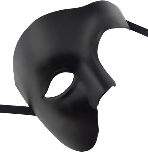 Vista 4 de KEFAN Máscara para hombre de mascarada, máscara de media cara del fantasma de la ópera Negro
