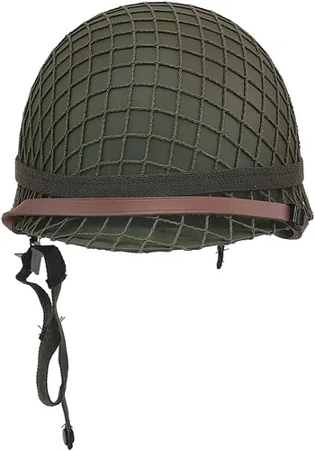 Vista 2 de WWII US WW2 Army M1 - Casco verde de acero con correa de barbilla de red/lona