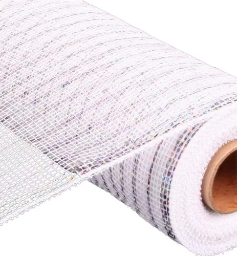 Vista 3 de Cinta decorativa de malla de yute de poliéster de 10 pulgadas x 30 pies (rayas naturales marrones y blancas con hilo de algodón): RY800348 Raya
