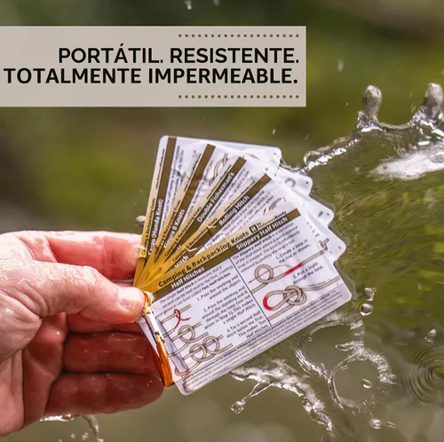 Vista 3 de ReferenceReady Guía de bolsillo para nudos al aire libre: tarjetas impermeables para atar nudos con mini mosquetón, 22 nudos de cuerda para camping