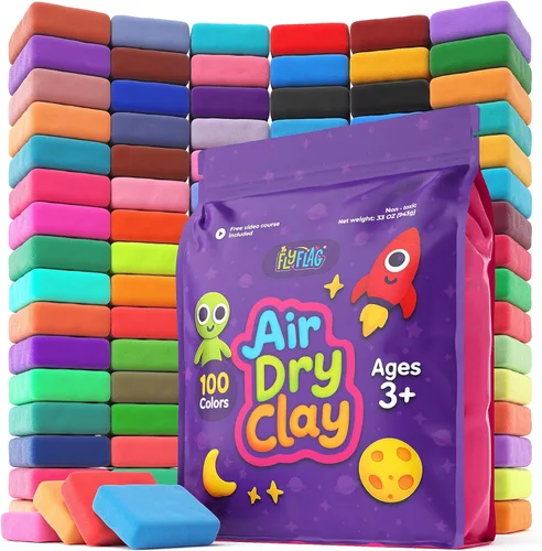 FlyFlag Arcilla de Secado al Aire - 100 Colores, Ultra Ligera y Suave, Arcilla de Modelado No Tóxica para Niños con Herramientas y Tutoriales, para