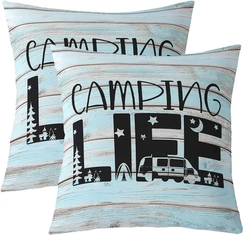 Vista 9 de Juego de 2 fundas de almohada de 16 x 16 pulgadas, fundas de almohada decorativas de camping feliz para decoración de caravanas para sofá cama Multi