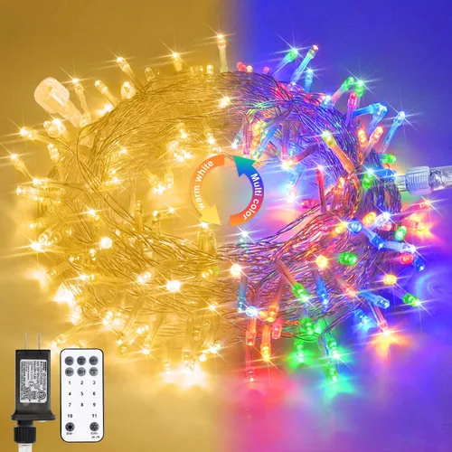 Vista 45 de JMEXSUSS 500 luces LED verdes de Navidad para interiores y exteriores, 8 modos de 163 pies, tira de luces verdes enchufables, cable transparente