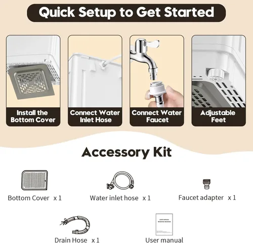 Vista 9 de Auertech Lavadora portátil de 14 libras, lavadora portátil totalmente automática con tapa de vidrio, 10 ciclos de lavado, lavadora de capacidad