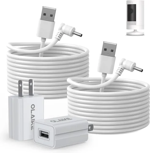OLAIKE Paquete de 2 cables de carga de 16 pies para batería Ring Stick Up Cam/Plug-in y Ring Spotlight Cam Battery, adaptador de corriente