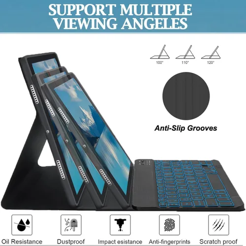 Vista 6 de FARYODI Funda para iPad Pro 12.9 con teclado Inalámbrico desmontable, retroiluminación de 7 colores, soporte para lápices, parte trasera de TPU