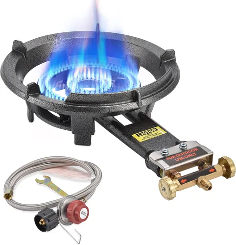 Vista 9 de ARC - Estufa de propano para exteriores, quemador de propano individual de 33 cm, portátil, hierro fundido, con soporte resistente, anillos